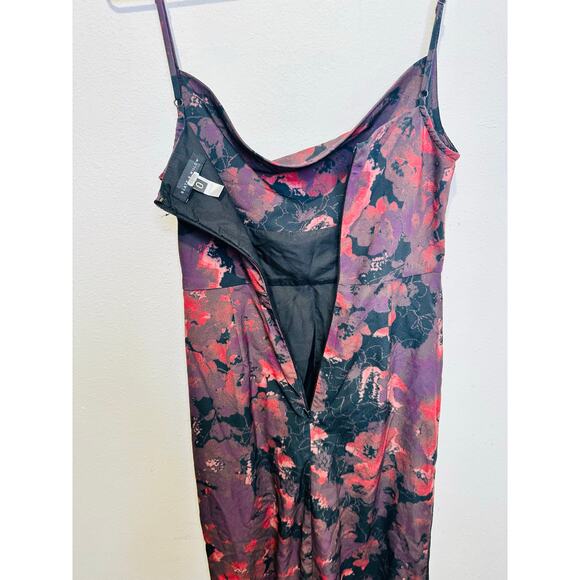 SLATE & WILLOW Red Purple Ruched Floral Side Slit Scoop Neck Dress size 0 - Picture 5 of 16